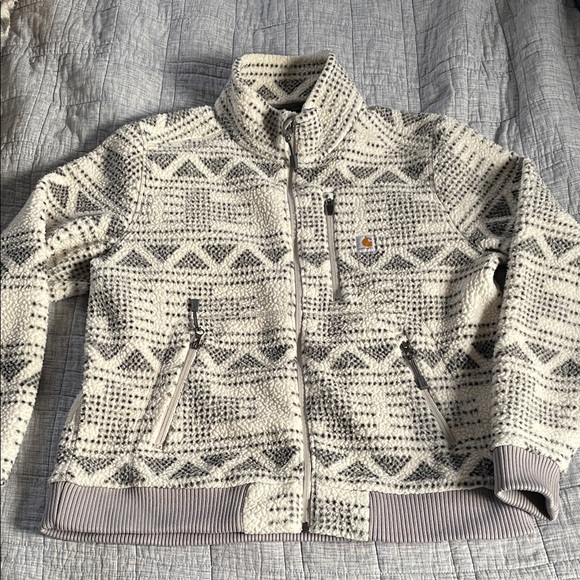 Carhartt Jackets & Blazers - Carhartt Cream and Gray Patterned Womens Fleecw Jacket